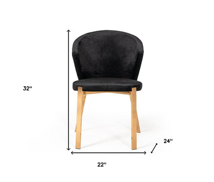 Set of Two Black and Champagne Upholstered Velvet Wing Back Dining Side Chairs