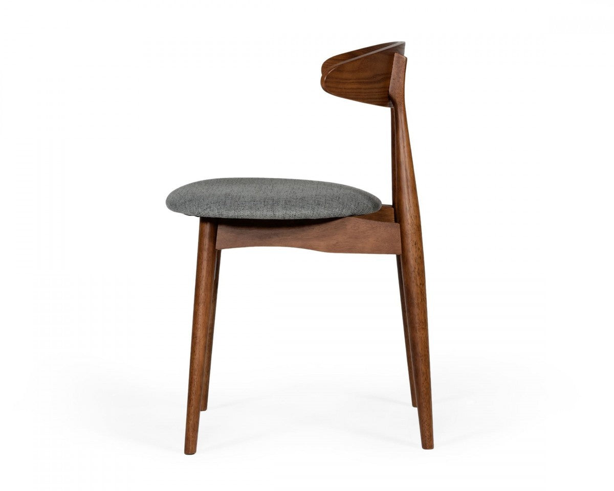 Set of Two Gray and Brown Upholstered Fabric Wishbone Back Dining Side Chairs