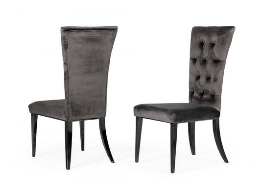 Set of Two Gray and Black Upholstered Velvet Dining Side Chairs