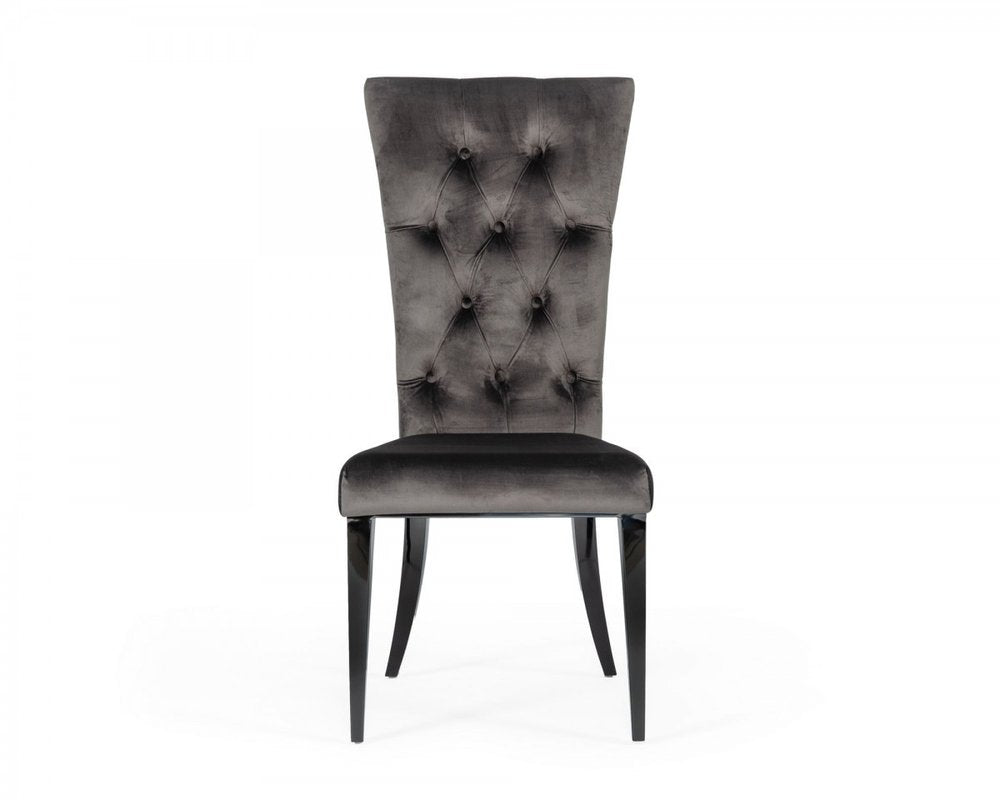 Set of Two Gray and Black Upholstered Velvet Dining Side Chairs