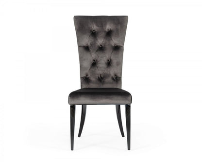 Set of Two Gray and Black Upholstered Velvet Dining Side Chairs