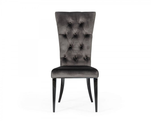 Set of Two Gray and Black Upholstered Velvet Dining Side Chairs