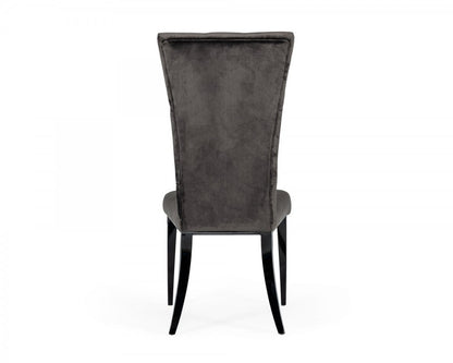 Set of Two Gray and Black Upholstered Velvet Dining Side Chairs