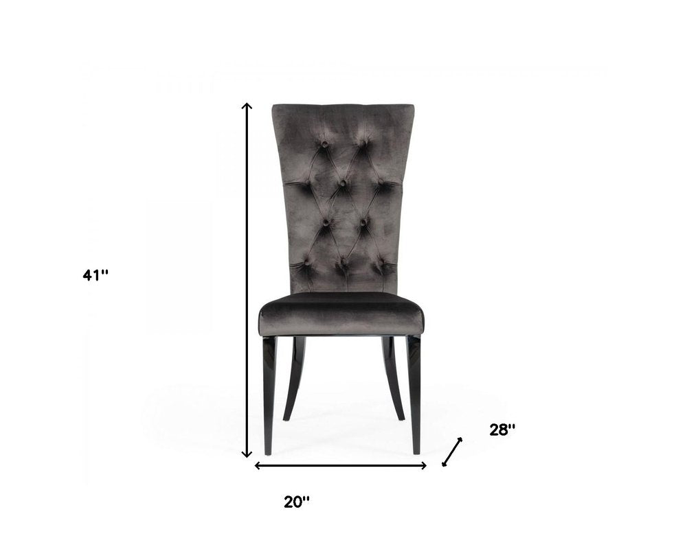Set of Two Gray and Black Upholstered Velvet Dining Side Chairs