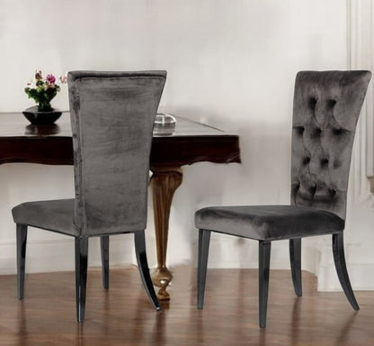 Set of Two Gray and Black Upholstered Velvet Dining Side Chairs