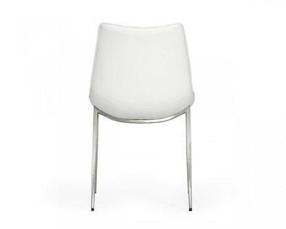 Set of Two White and Silver Upholstered Faux Leather Dining Side Chairs
