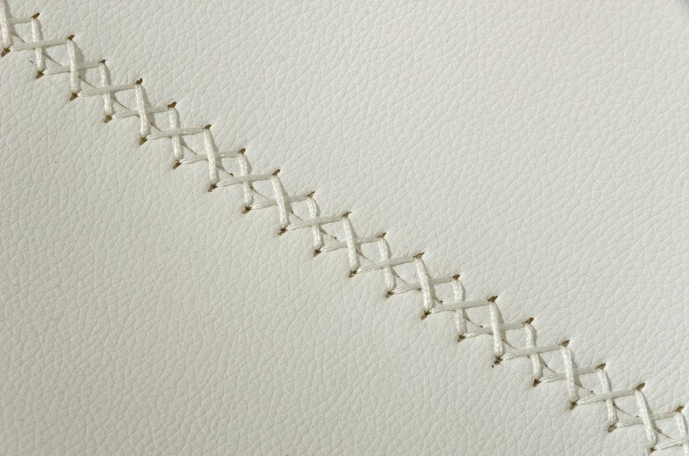 Set of Two White and Silver Upholstered Faux Leather Dining Side Chairs