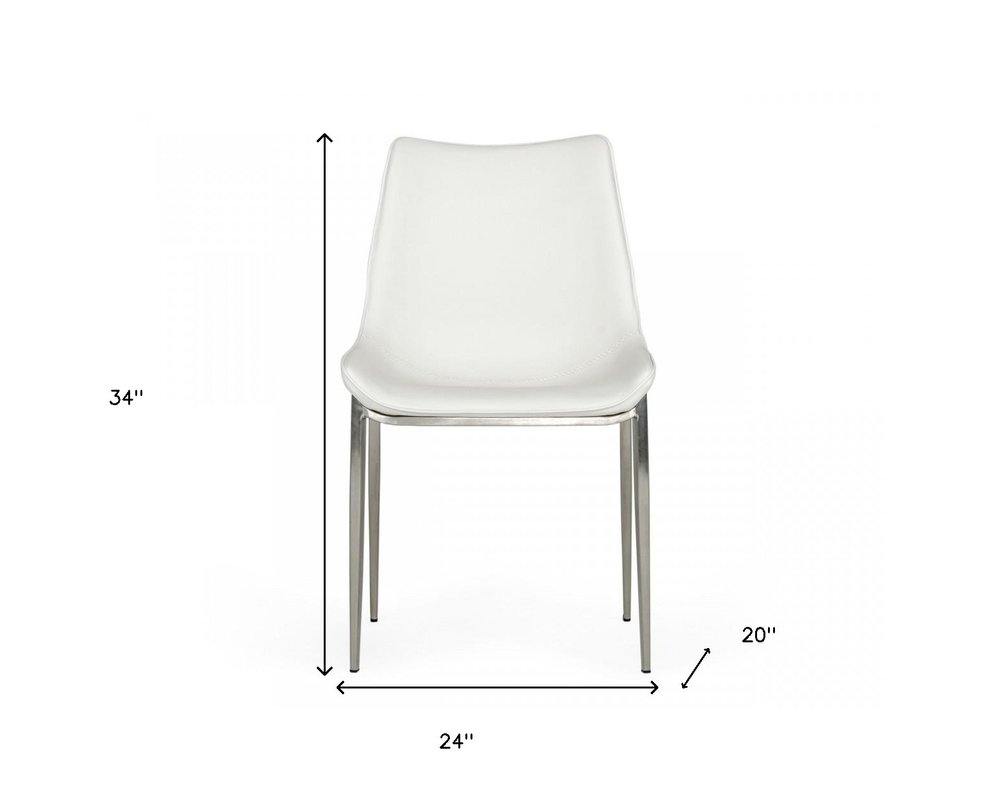 Set of Two White and Silver Upholstered Faux Leather Dining Side Chairs