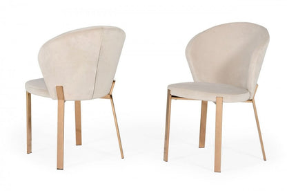 Set of Two Beige and Champagne Upholstered Velvet Wing Back Dining Side Chairs