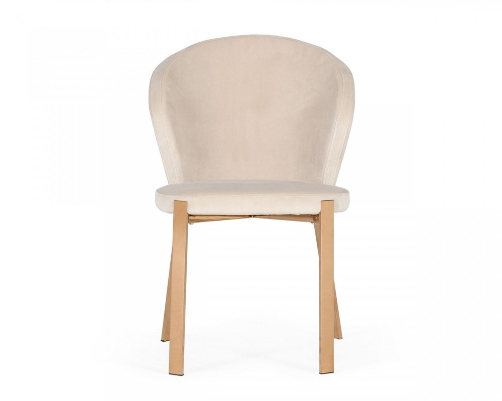 Set of Two Beige and Champagne Upholstered Velvet Wing Back Dining Side Chairs