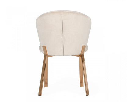Set of Two Beige and Champagne Upholstered Velvet Wing Back Dining Side Chairs