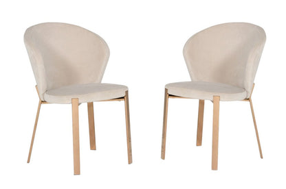 Set of Two Beige and Champagne Upholstered Velvet Wing Back Dining Side Chairs