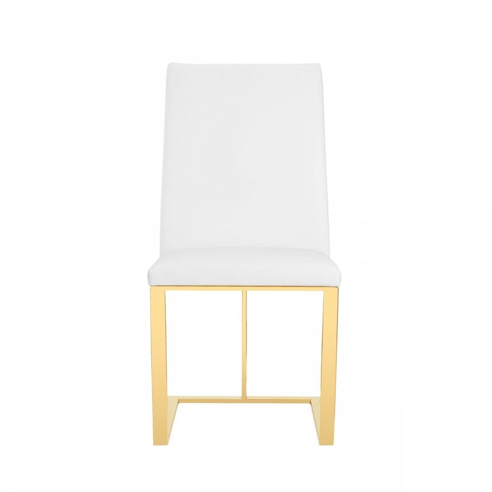 White and Gold Upholstered Faux Leather Dining Side Chair