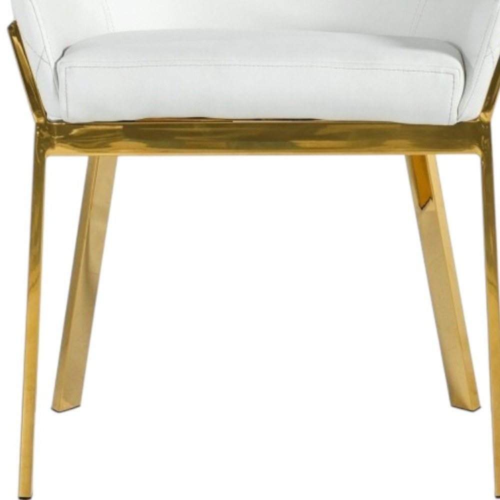 White and Gold Upholstered Faux Leather Dining Arm Chair