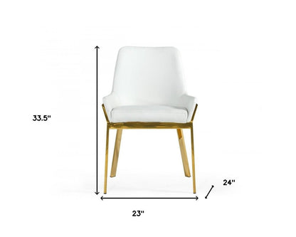 White and Gold Upholstered Faux Leather Dining Arm Chair