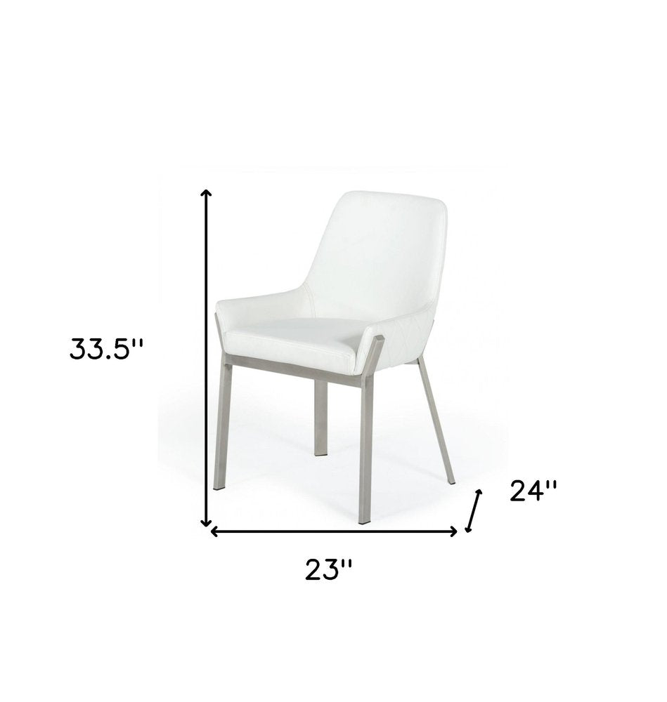 White and Silver Upholstered Faux Leather Dining Arm Chair