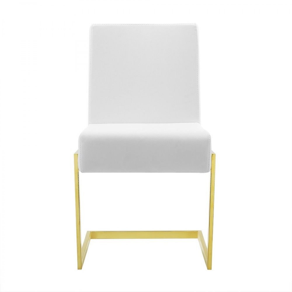 Set of Two White and Gold Upholstered Faux Leather Dining Side Chairs
