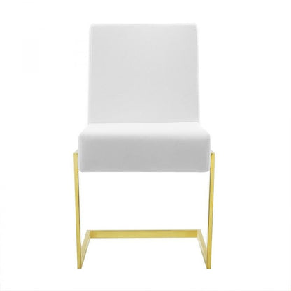 Set of Two White and Gold Upholstered Faux Leather Dining Side Chairs