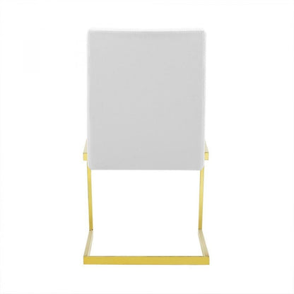 Set of Two White and Gold Upholstered Faux Leather Dining Side Chairs