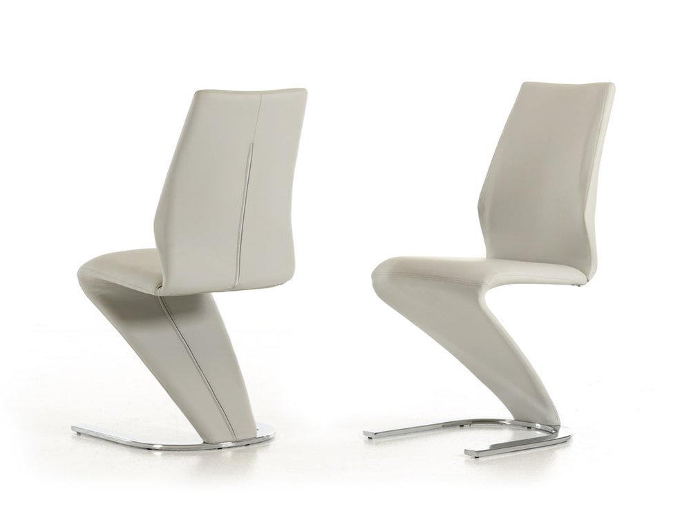 Set of Two White and Silver Upholstered Faux Leather Dining Side Chairs
