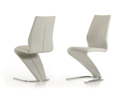 Set of Two White and Silver Upholstered Faux Leather Dining Side Chairs