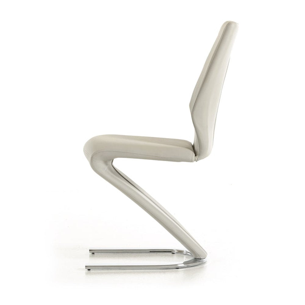 Set of Two White and Silver Upholstered Faux Leather Dining Side Chairs