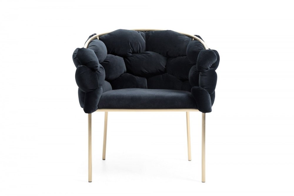 Black and Brass Upholstered Fabric Dining Arm Chair