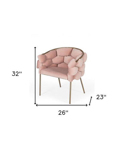 Pink and Brass Upholstered Fabric Dining Arm Chair