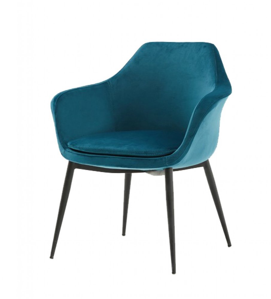 Teal Blue and Black Upholstered Fabric Dining Arm Chair