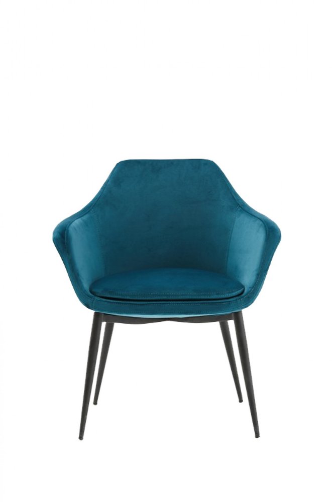 Teal Blue and Black Upholstered Fabric Dining Arm Chair