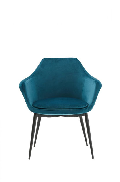 Teal Blue and Black Upholstered Fabric Dining Arm Chair