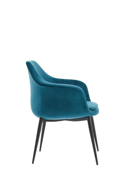 Teal Blue and Black Upholstered Fabric Dining Arm Chair