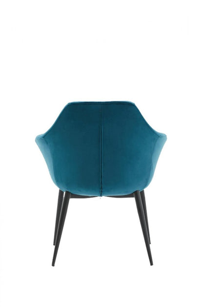 Teal Blue and Black Upholstered Fabric Dining Arm Chair