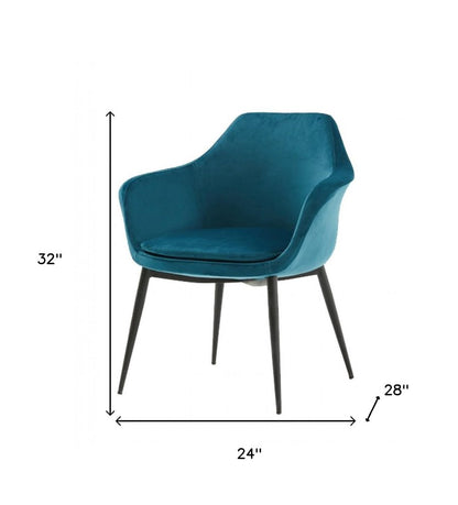 Teal Blue and Black Upholstered Fabric Dining Arm Chair