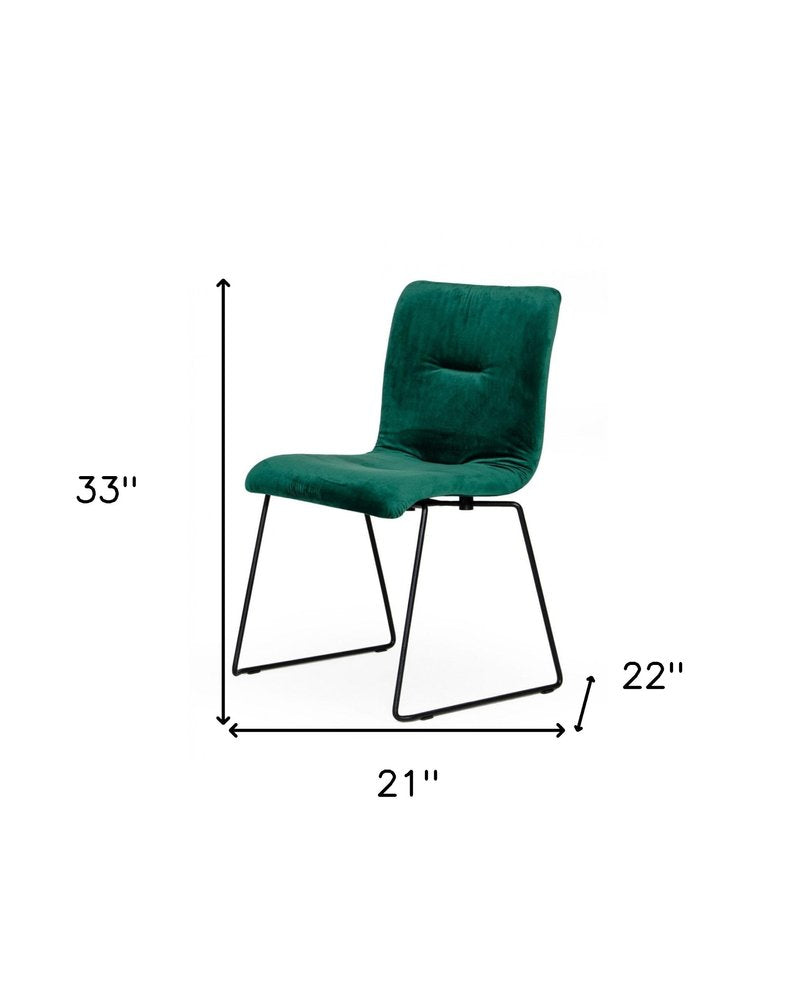 Set of Two Green and Black Upholstered Fabric Dining Side Chairs