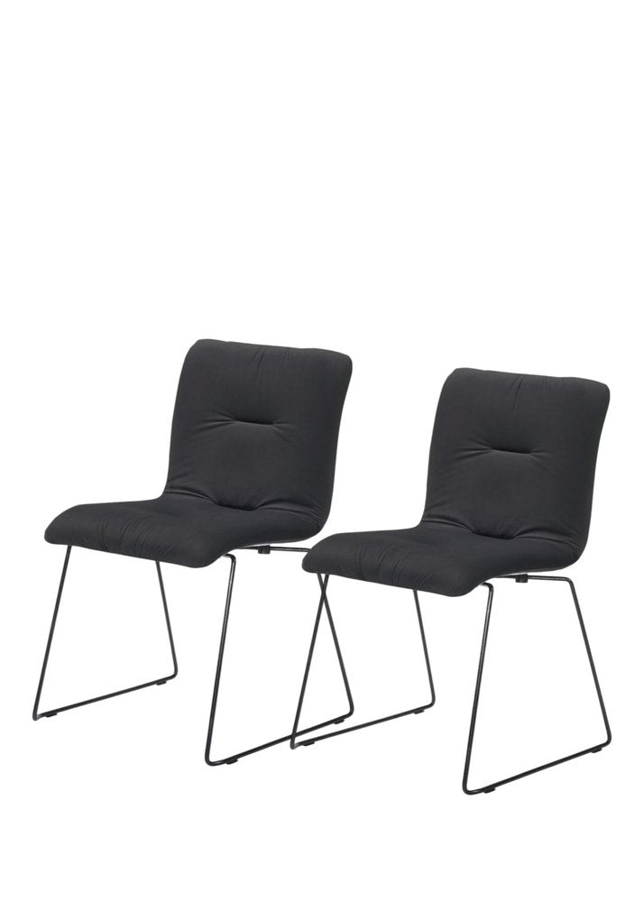 Set of Two Gray and Black Upholstered Fabric Dining Side Chairs