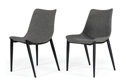 Set of Two Gray and Black Upholstered Faux Leather Dining Side Chairs