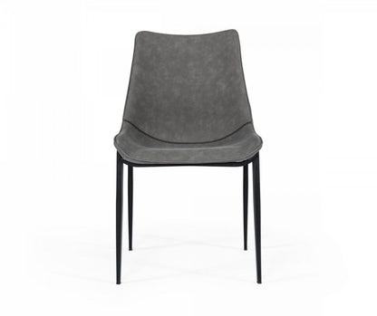 Set of Two Gray and Black Upholstered Faux Leather Dining Side Chairs
