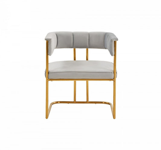 Gray and Gold Upholstered Fabric Dining Arm Chair