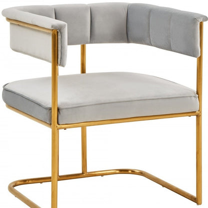 Gray and Gold Upholstered Fabric Dining Arm Chair