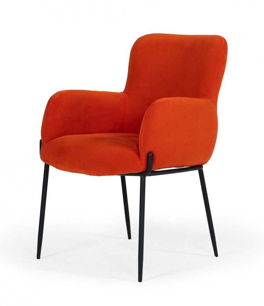 Orange and Black Upholstered Fabric Dining Arm Chair