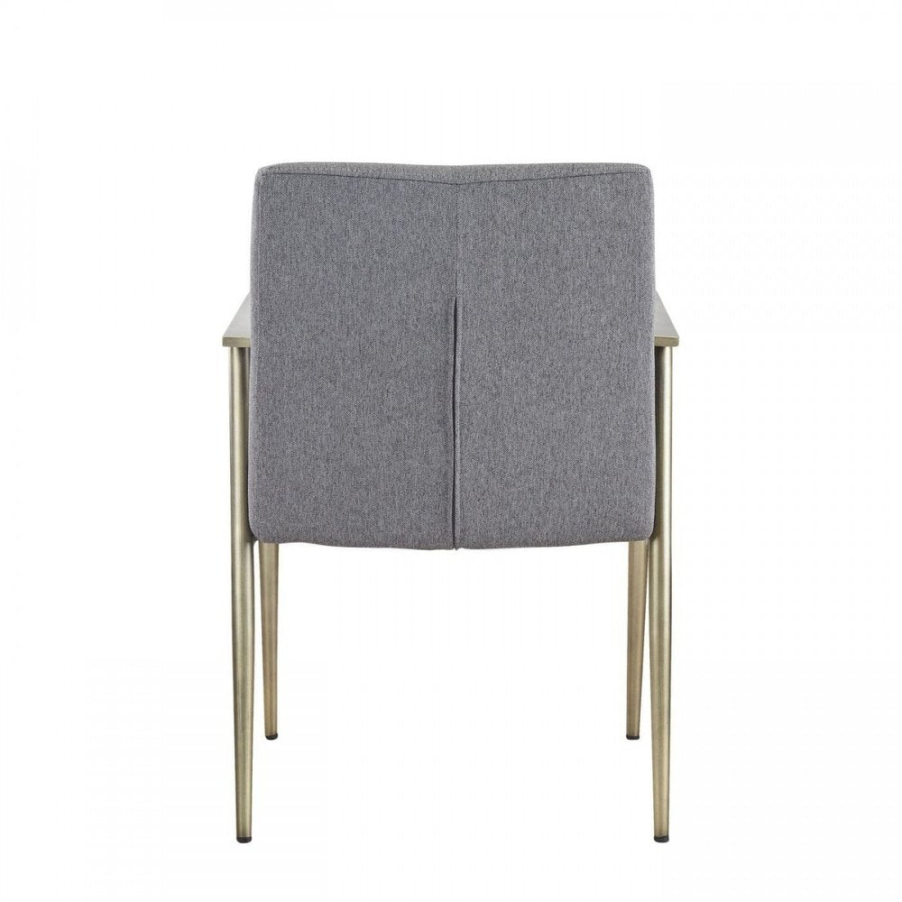 Gray and Antiqued Brass Upholstered Fabric Dining Arm Chair