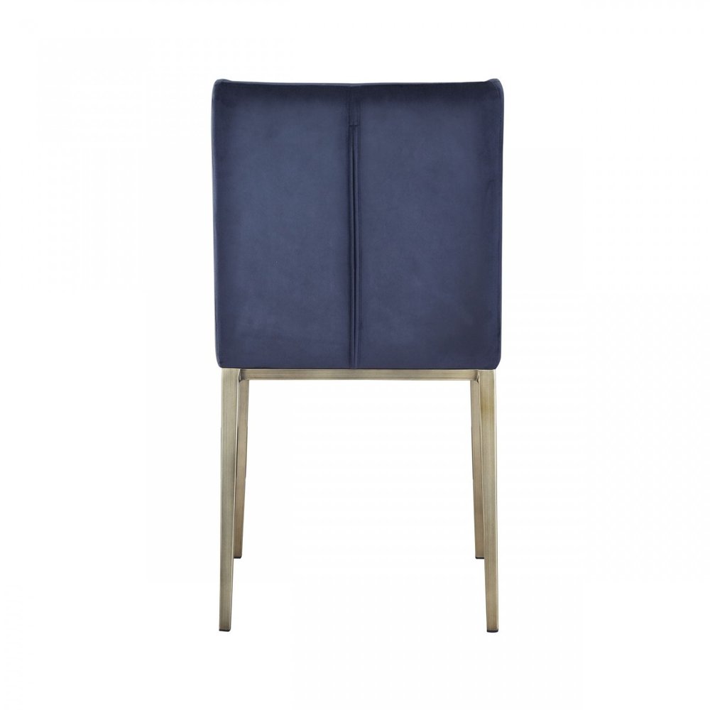 Set of Two Blue and Antiqued Brass Upholstered Fabric Wing Back Dining Side Chairs