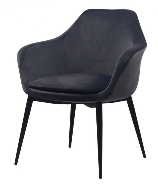 Gray and Black Upholstered Velvet Dining Arm Chair