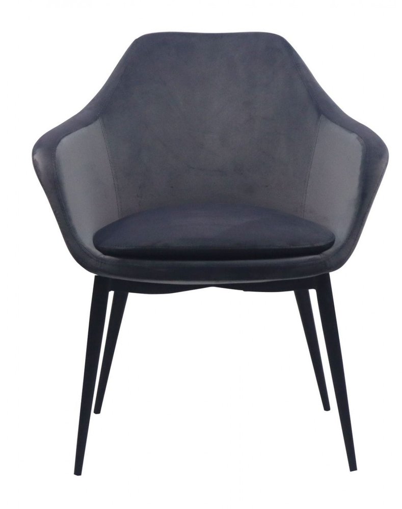 Gray and Black Upholstered Velvet Dining Arm Chair