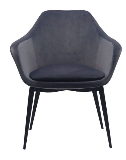 Gray and Black Upholstered Velvet Dining Arm Chair