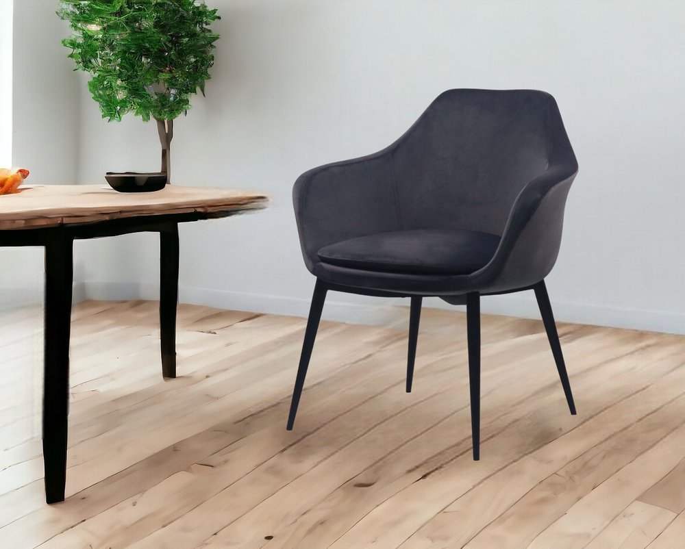Gray and Black Upholstered Velvet Dining Arm Chair