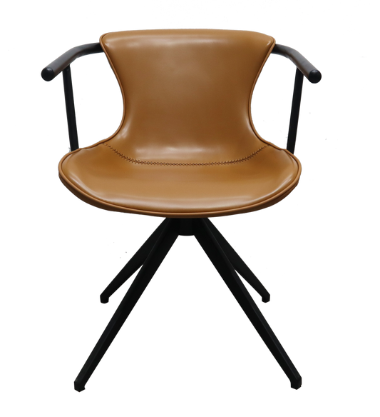 Camel and Black Upholstered Faux Leather Dining Arm Chair