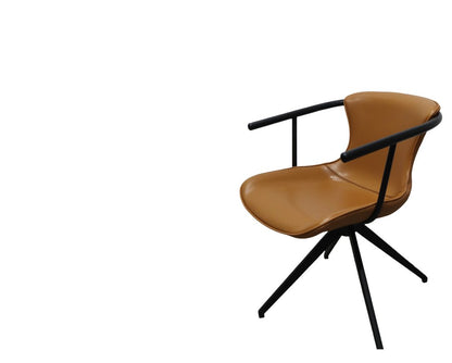 Camel and Black Upholstered Faux Leather Dining Arm Chair