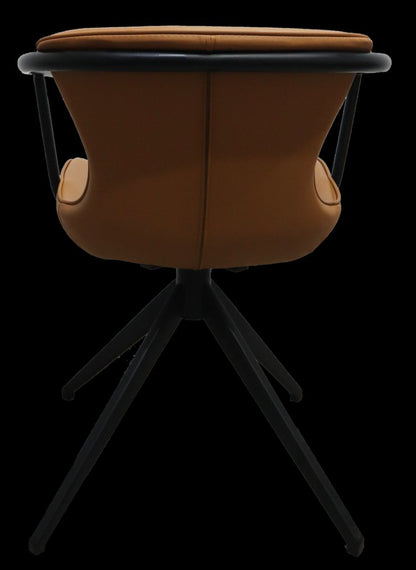 Camel and Black Upholstered Faux Leather Dining Arm Chair